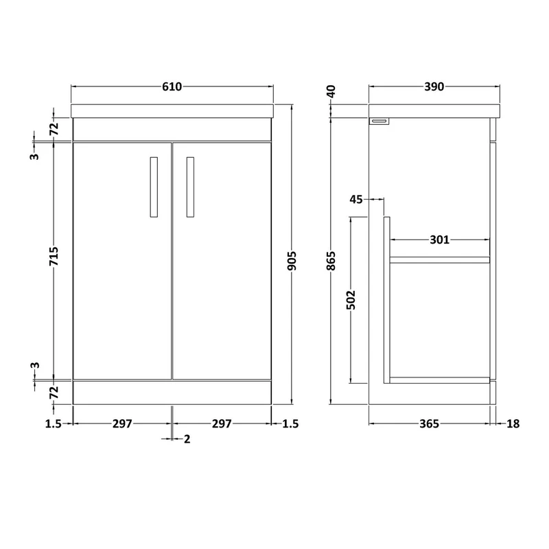 Cape 600mm Floor Standing 2 Door Vanity Unit & Mid-Edge Basin - Gloss White