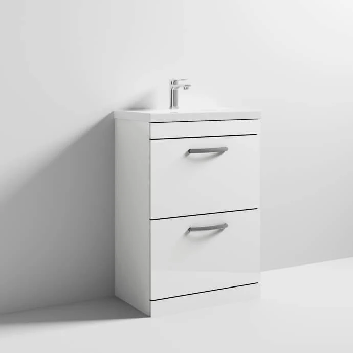 Cape 600mm Floor Standing 2 Drawer Vanity Unit & Mid-Edge Basin - Gloss White