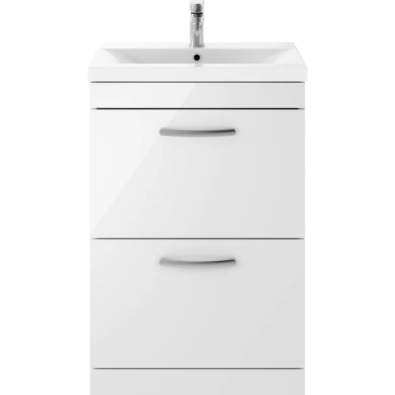 Cape 600mm Floor Standing 2 Drawer Vanity Unit & Mid-Edge Basin - Gloss White
