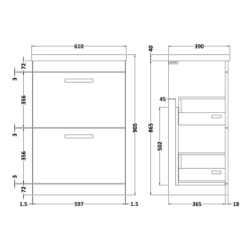 Cape 600mm Floor Standing 2 Drawer Vanity Unit & Mid-Edge Basin - Gloss White