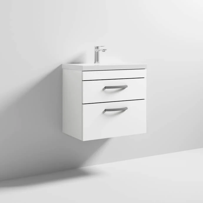 Cape 600mm Wall Hung 2 Drawer Vanity Unit & Mid-Edge Basin - Gloss White