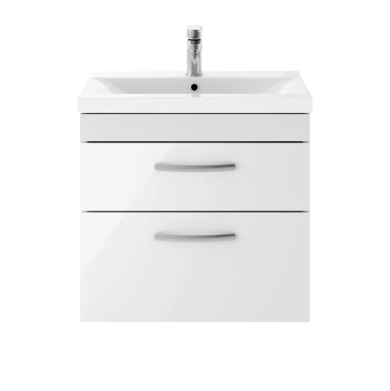 Cape 600mm Wall Hung 2 Drawer Vanity Unit & Mid-Edge Basin - Gloss White