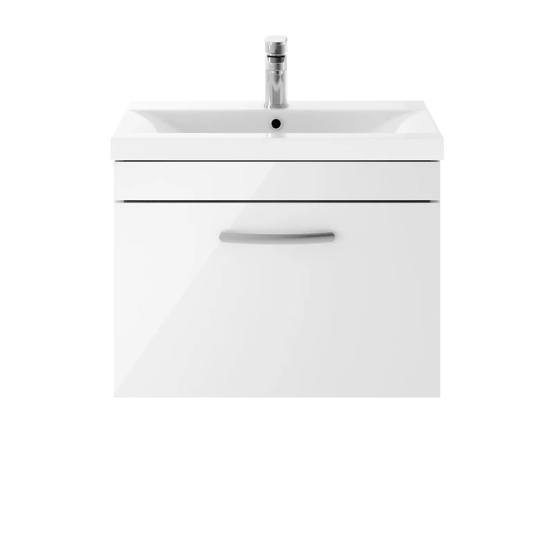 Cape 600mm Wall Hung Single Drawer Vanity Unit & Mid-Edge Basin - Gloss White