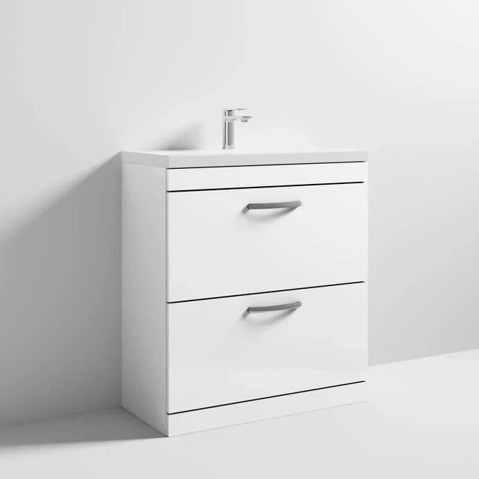 Cape 800mm Floor Standing 2 Drawer Vanity Unit & Mid-Edge Basin - Gloss White