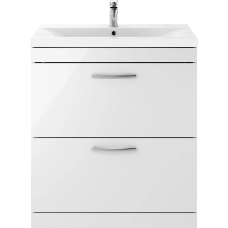 Cape 800mm Floor Standing 2 Drawer Vanity Unit & Mid-Edge Basin - Gloss White