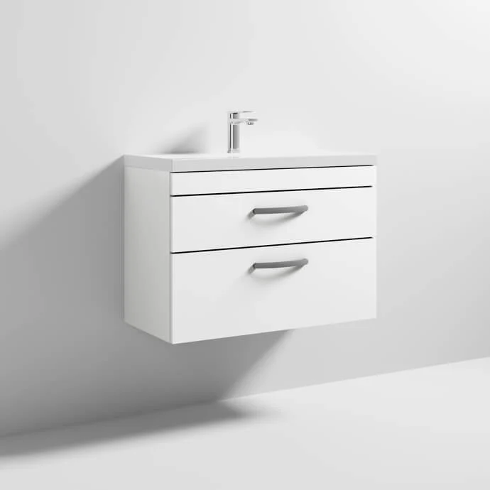 Cape 800mm Wall Hung 2 Drawer Vanity Unit & Mid-Edge Basin - Gloss White