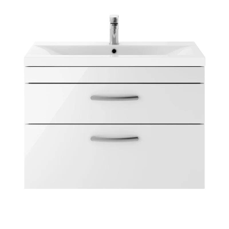Cape 800mm Wall Hung 2 Drawer Vanity Unit & Mid-Edge Basin - Gloss White