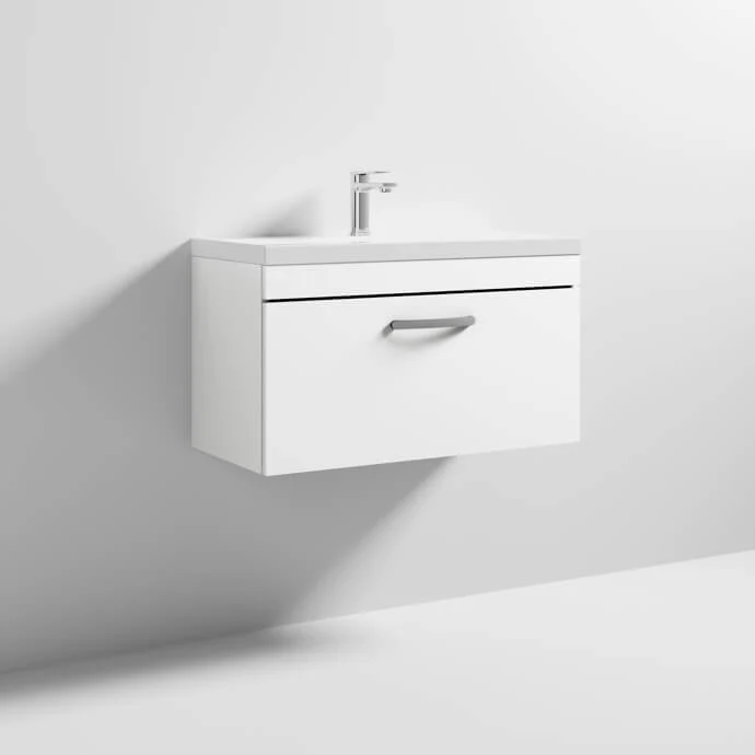 Cape 800mm Wall Hung Single Drawer Vanity Unit & Mid-Edge Basin - Gloss White