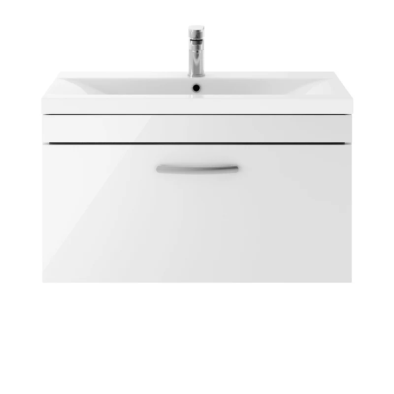 Cape 800mm Wall Hung Single Drawer Vanity Unit & Mid-Edge Basin - Gloss White