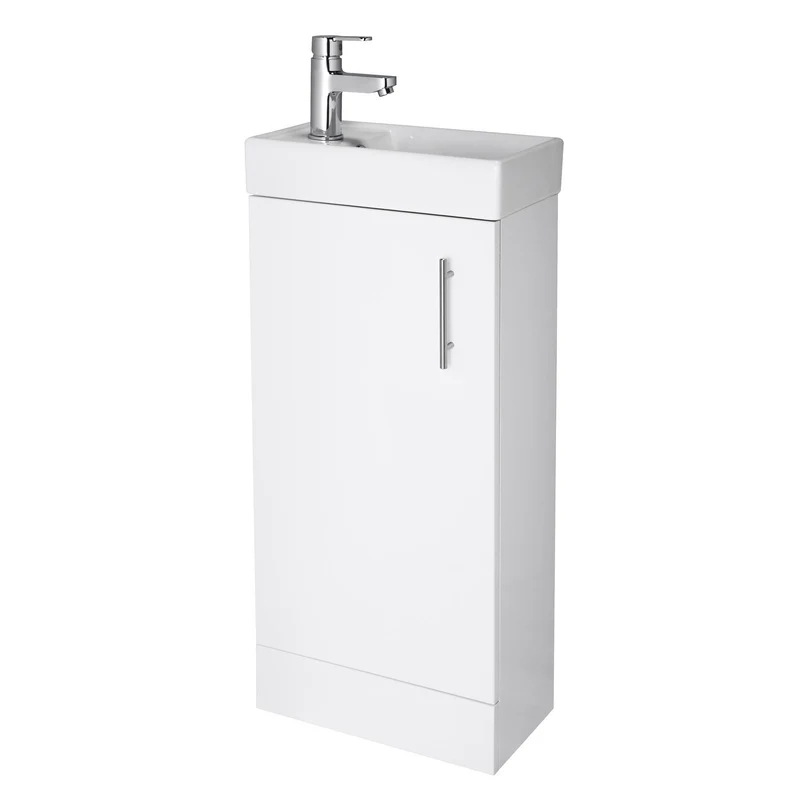 Jenson 400 x 222mm Floor Standing Cloakroom Vanity Unit & Ceramic Basin - Gloss White