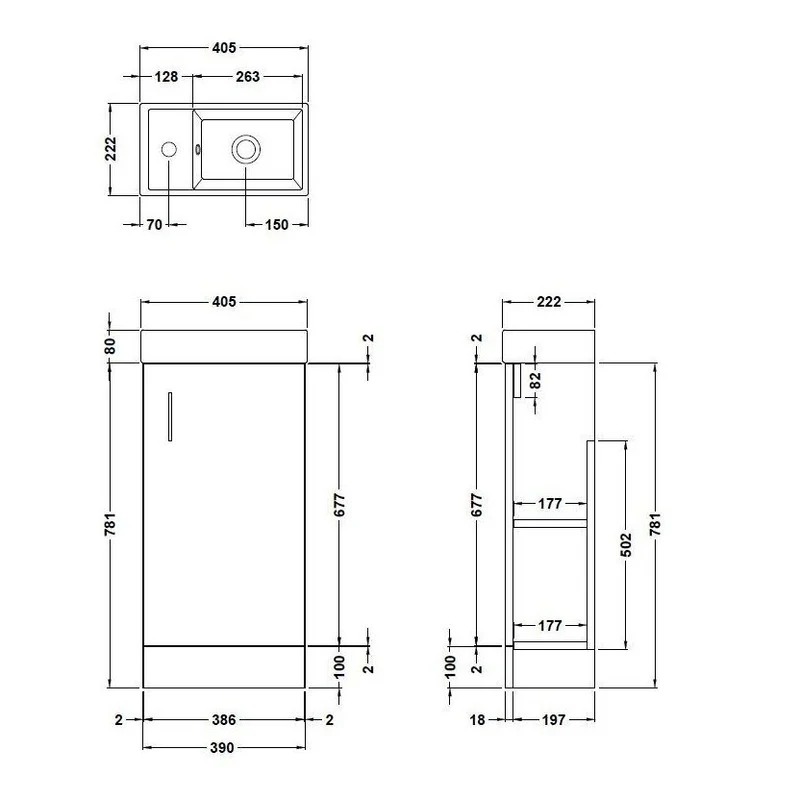 Jenson 400 x 222mm Floor Standing Cloakroom Vanity Unit & Ceramic Basin - Gloss White