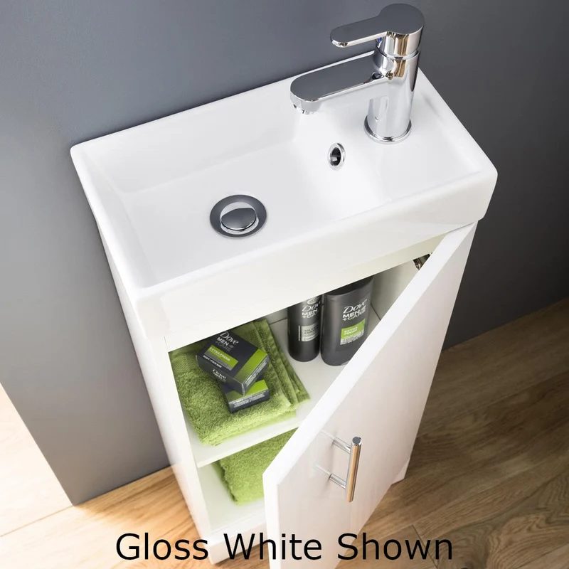 Jenson 400 x 222mm Floor Standing Cloakroom Vanity Unit & Ceramic Basin - Gloss White