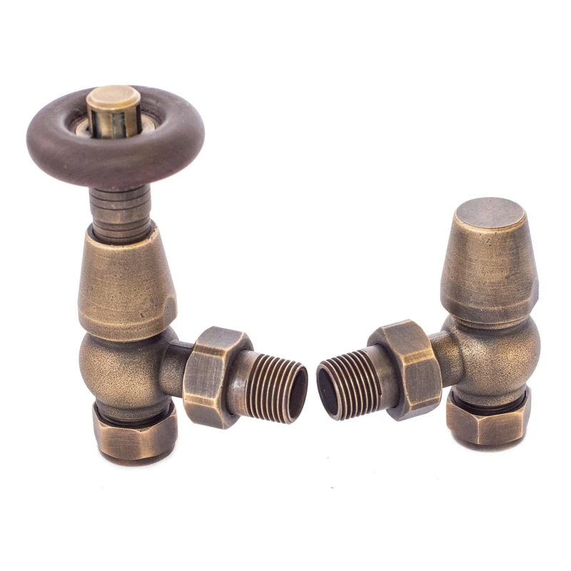 Antique Brass Angled Classic Thermostatic Radiator Valve Pack
