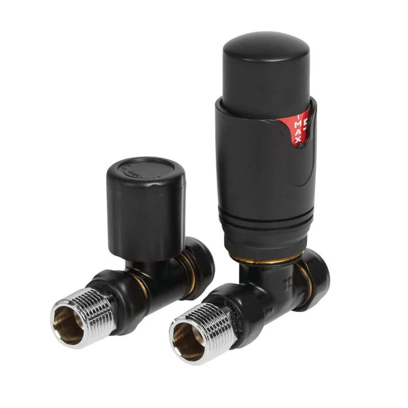 Black Straight Thermostatic Radiator Valve Pack