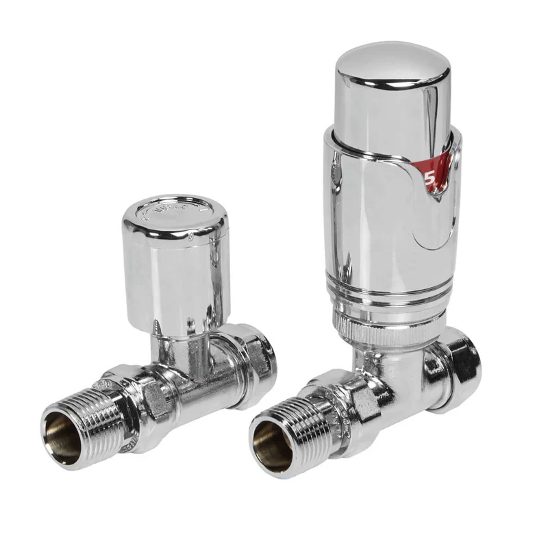 Chrome Straight Thermostatic Radiator Valve Pack