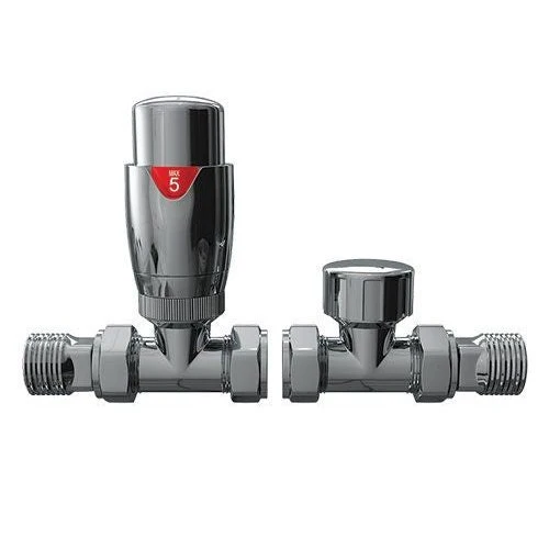 Chrome Straight Thermostatic Radiator Valve Pack