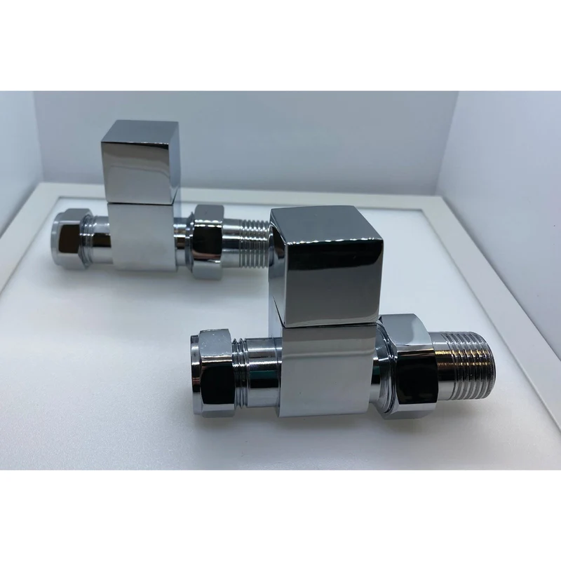 Square Chrome Straight Manual Radiator Valve Pack
