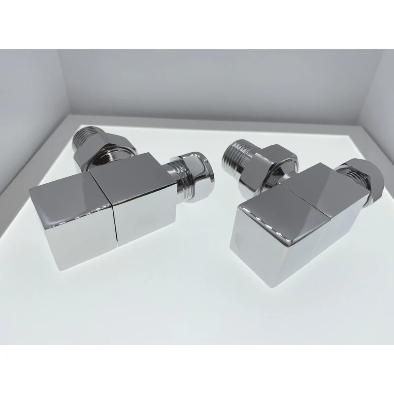 Square Chrome Angled Manual Radiator Valve Pack