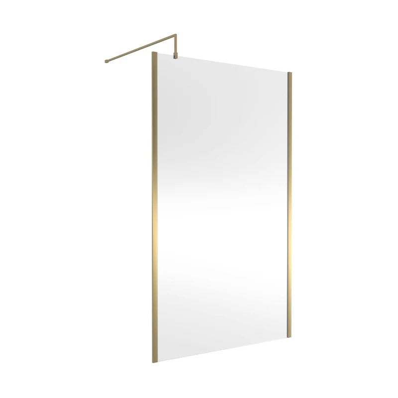Nuie 1200mm Outer Framed Wetroom Screen With Support Bar Contemporary Brushed Brass Aluminium 1850x1200x14mm