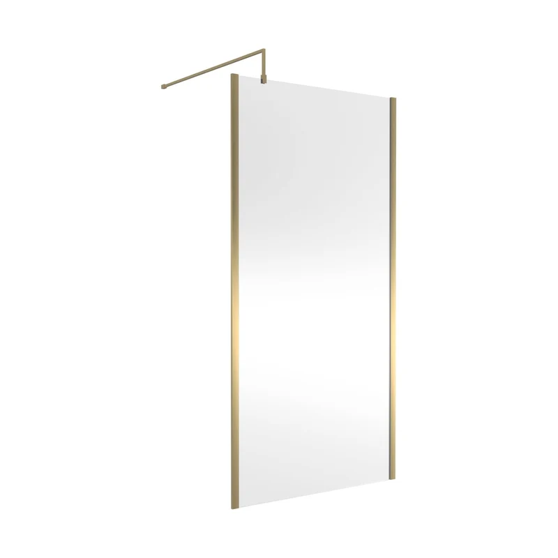 Nuie 1000mm Outer Framed Wetroom Screen With Support Bar Contemporary Brushed Brass Aluminium 1850x1000x14mm