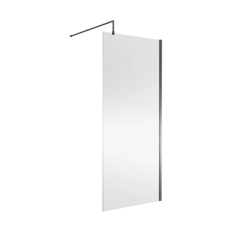 Nuie Wetroom Screen 900x1850x8mm - Brushed Pewter Contemporary Aluminium 1850x898x14mm