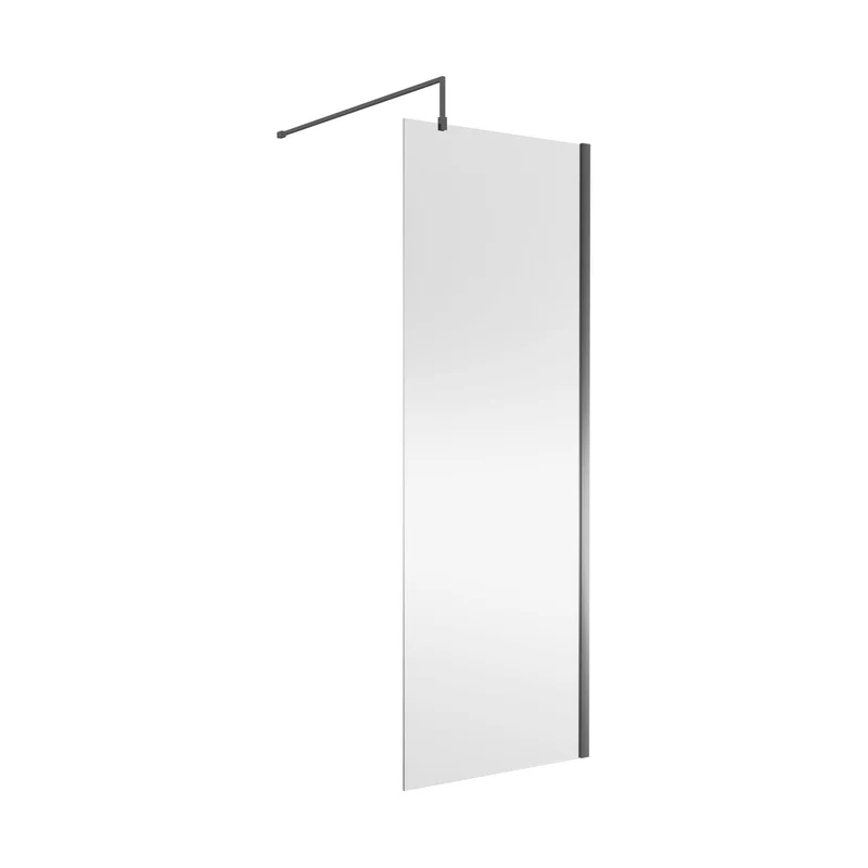 Nuie Wetroom Screen 760x1850x8mm - Brushed Pewter Contemporary Aluminium 1850x758x14mm