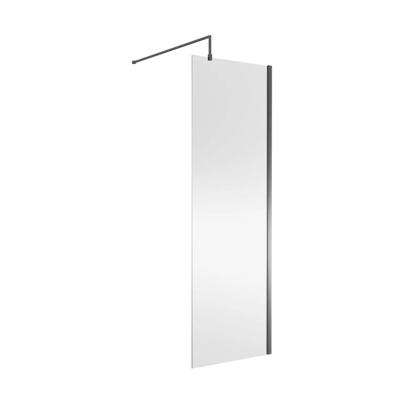 Nuie Wetroom Screen 700x1850x8mm - Brushed Pewter Contemporary Aluminium 1850x698x14mm