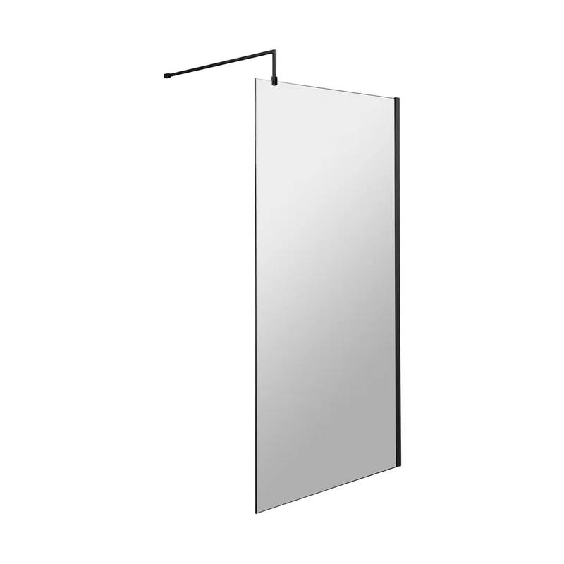Nuie 900mm Wetroom Screen With Support Bar Contemporary Matt Black Aluminium 1850x900x14mm