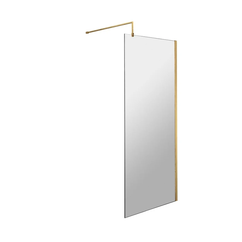 Nuie 700mm Wetroom Screen With Support Bar Contemporary Brushed Brass Aluminium 1850x700x14mm