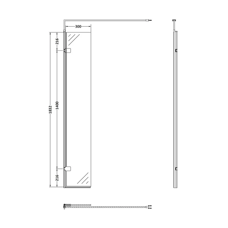 Nuie 300mm Wetroom Swing Screen Contemporary Brushed Brass Aluminium 1850x322x27mm
