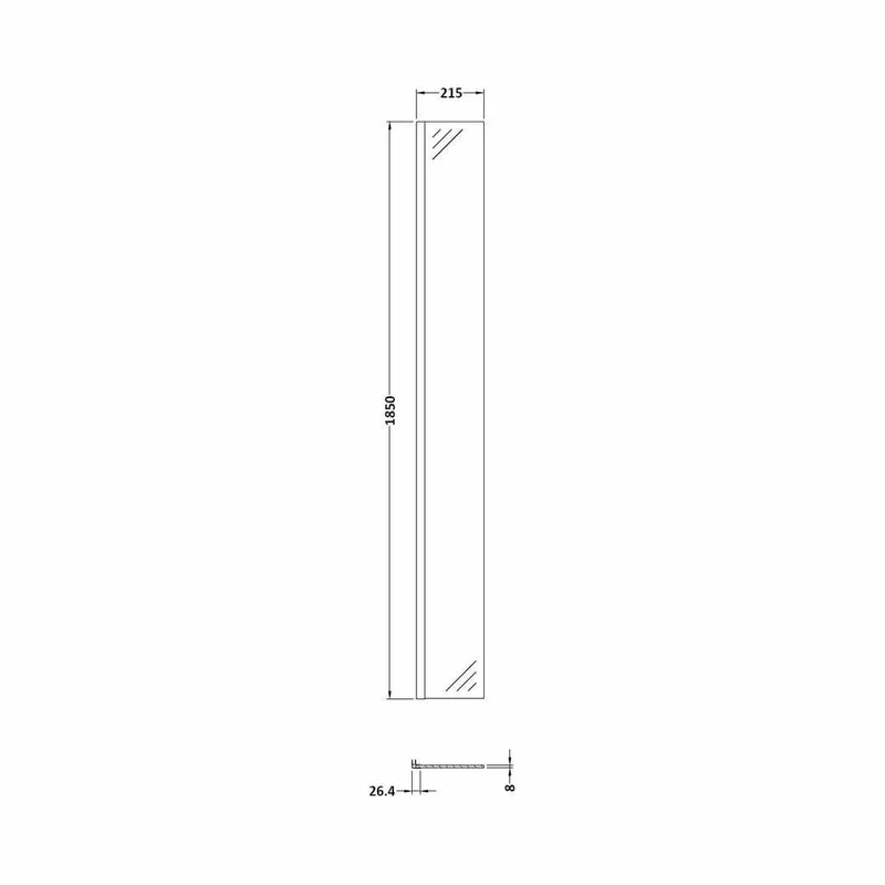 Nuie 215mm Wetroom Return Screen Contemporary Brushed Brass Aluminium 1850x215x28mm
