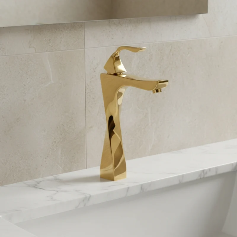 Robinet torsade mitigeur salle de bain lavabo - Doré - Laiton