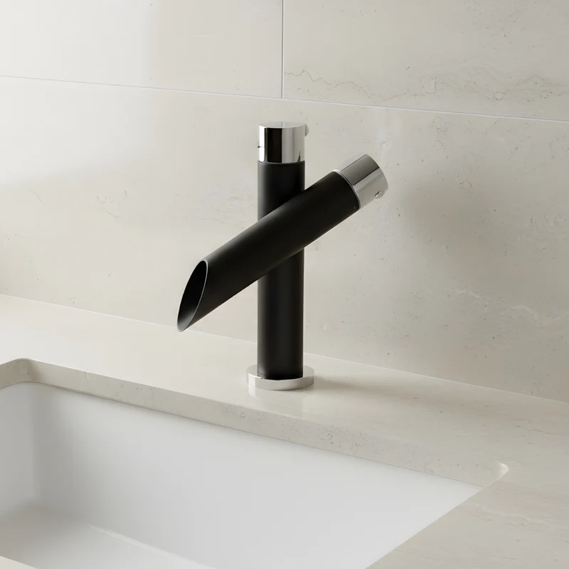 Robinet style bambou lavabo salle de bain - Noir - Laiton