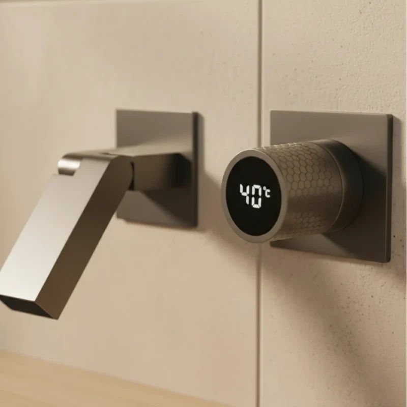 Robinet salle de bain lavabo mural encastrable pivotant - Argenté - Laiton