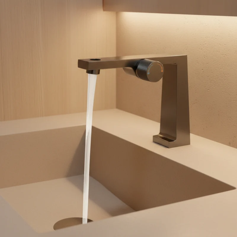 Robinet salle de bain lavabo design contemporain mitigeur - Argenté - Laiton