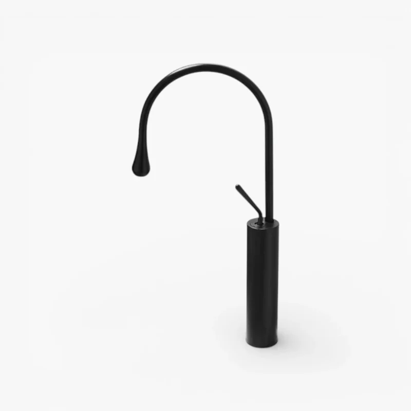 Robinet salle de bain lavabo design arrondi goutte - Noir - Laiton