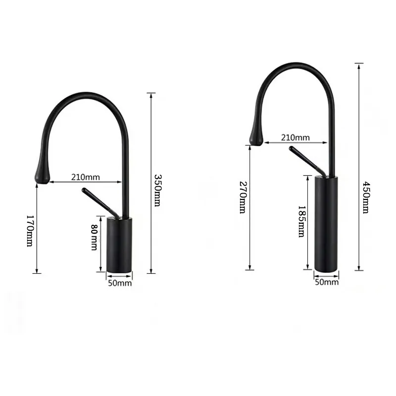 Robinet salle de bain lavabo design arrondi goutte - Noir - Laiton