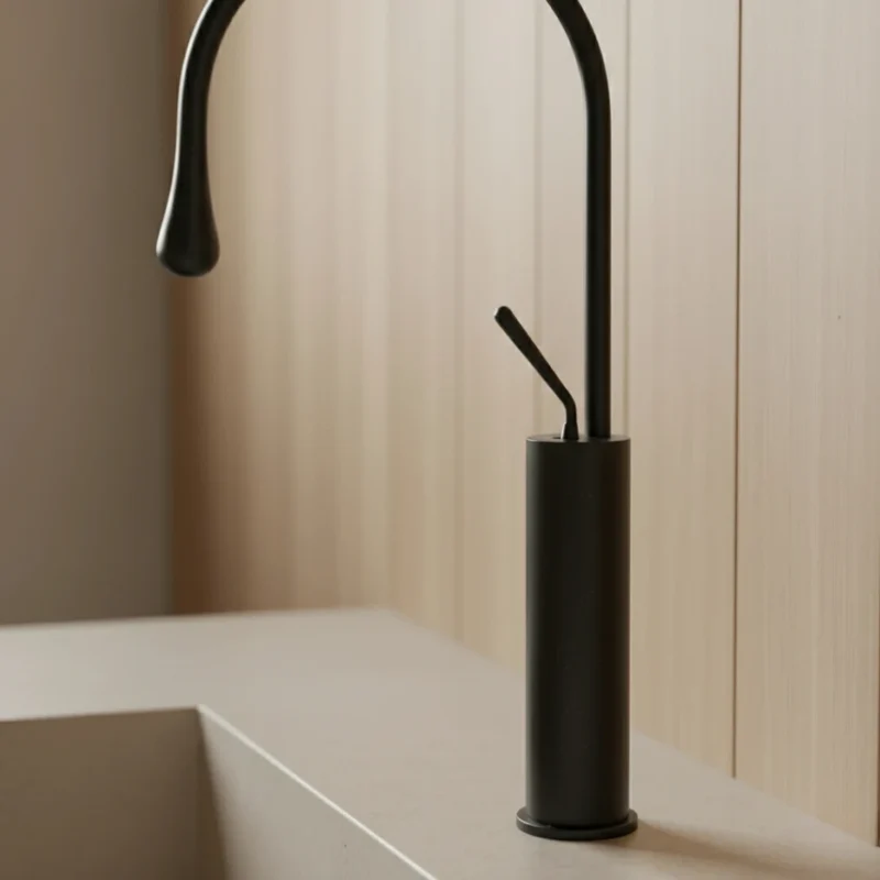 Robinet salle de bain lavabo design arrondi goutte - Noir - Laiton
