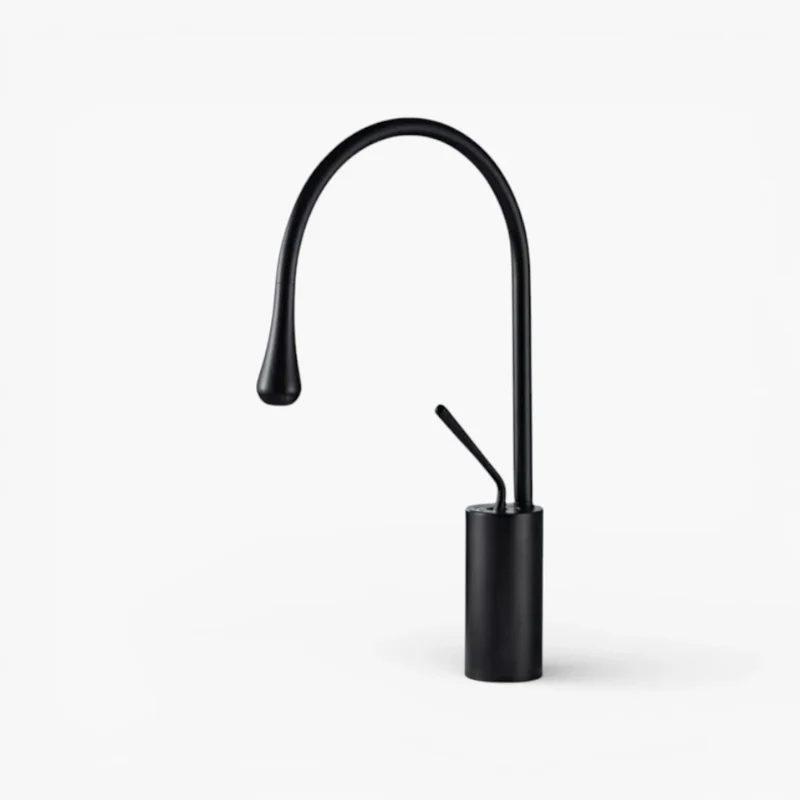 Robinet salle de bain lavabo design arrondi goutte - Noir - Laiton