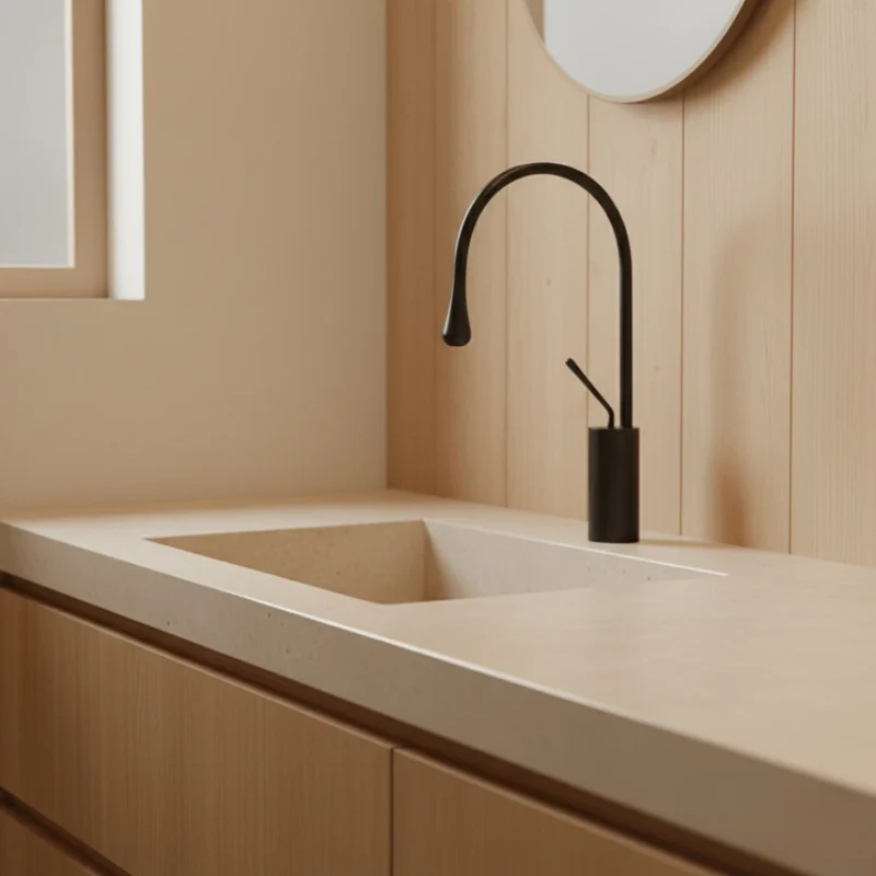 Robinet salle de bain lavabo design arrondi goutte - Noir - Laiton