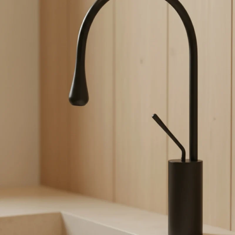 Robinet salle de bain lavabo design arrondi goutte - Noir - Laiton