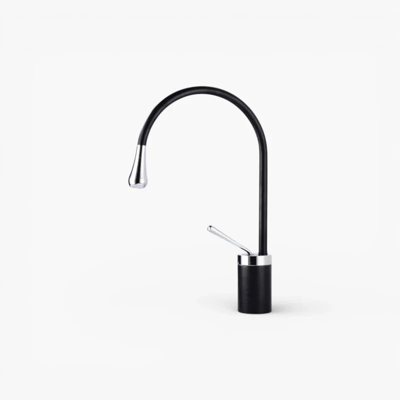 Robinet salle de bain lavabo design arrondi goutte - Noir - Laiton