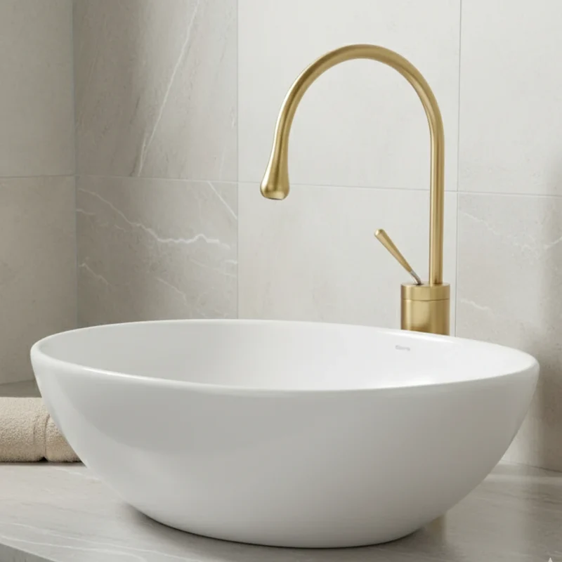 Robinet salle de bain lavabo design arrondi goutte - Doré - Laiton