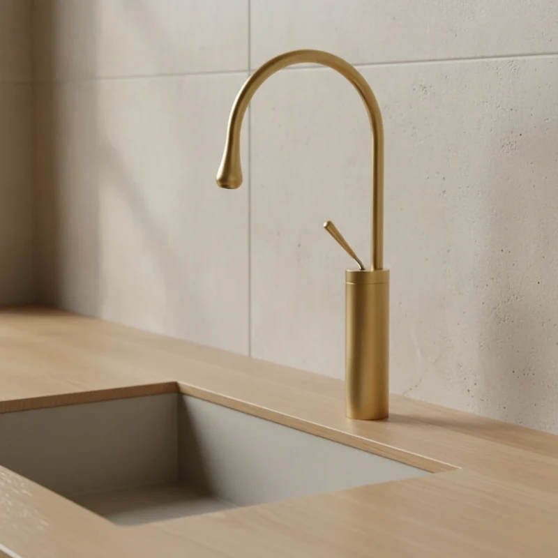 Robinet salle de bain lavabo design arrondi goutte - Doré - Laiton