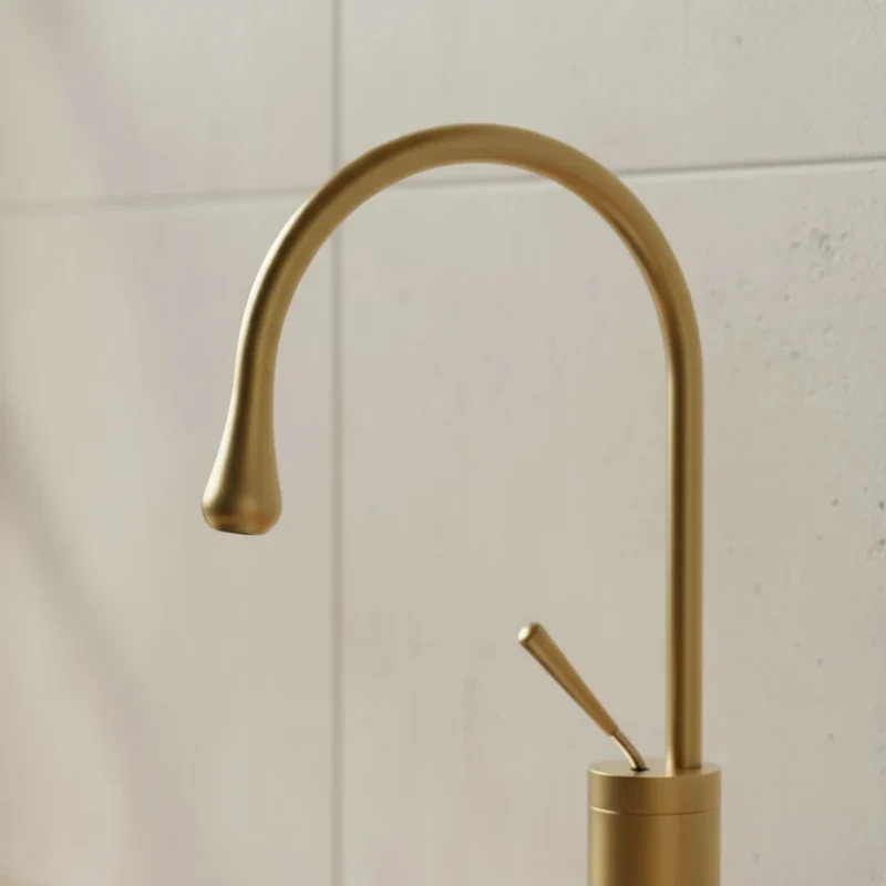 Robinet salle de bain lavabo design arrondi goutte - Doré - Laiton