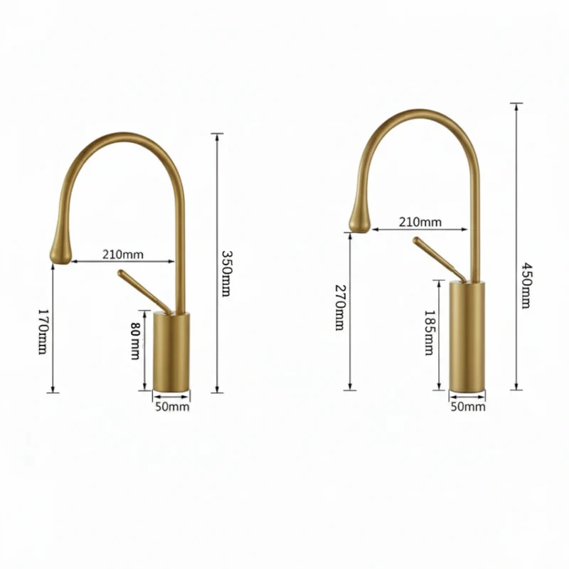 Robinet salle de bain lavabo design arrondi goutte - Doré - Laiton