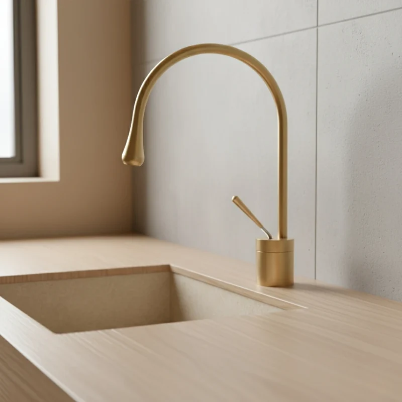 Robinet salle de bain lavabo design arrondi goutte - Doré - Laiton