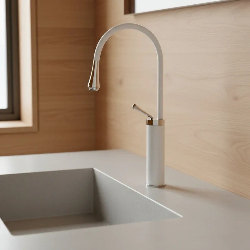 Robinet salle de bain lavabo design arrondi goutte - Blanc - Laiton