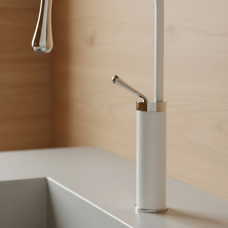 Robinet salle de bain lavabo design arrondi goutte - Blanc - Laiton