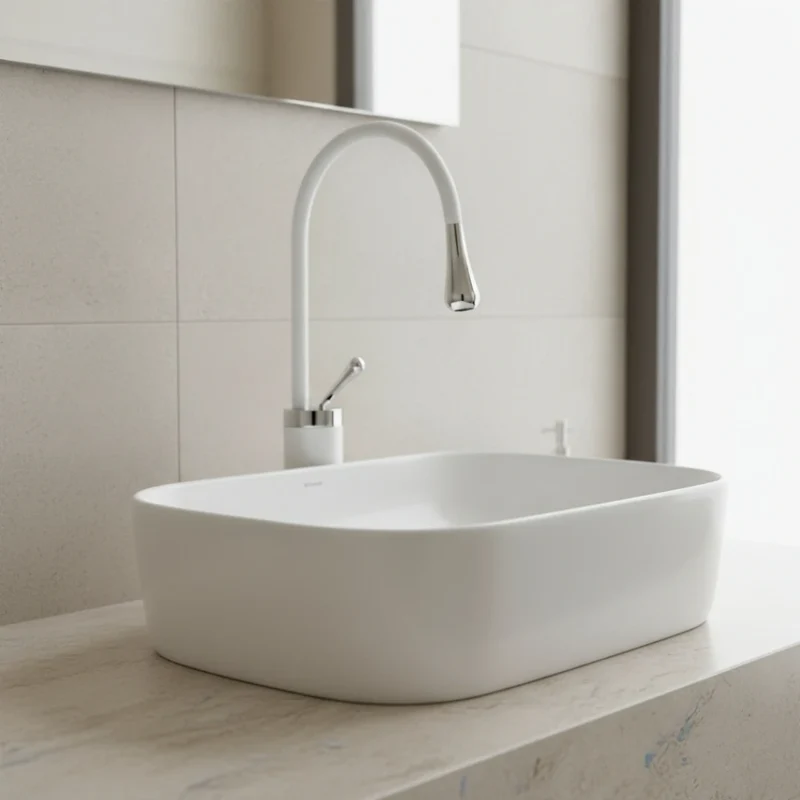 Robinet salle de bain lavabo design arrondi goutte - Blanc - Laiton